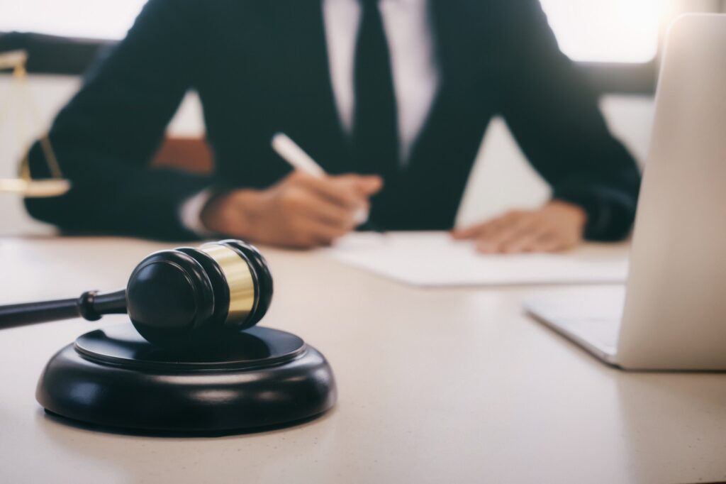 Gavel on desk for legal cases.